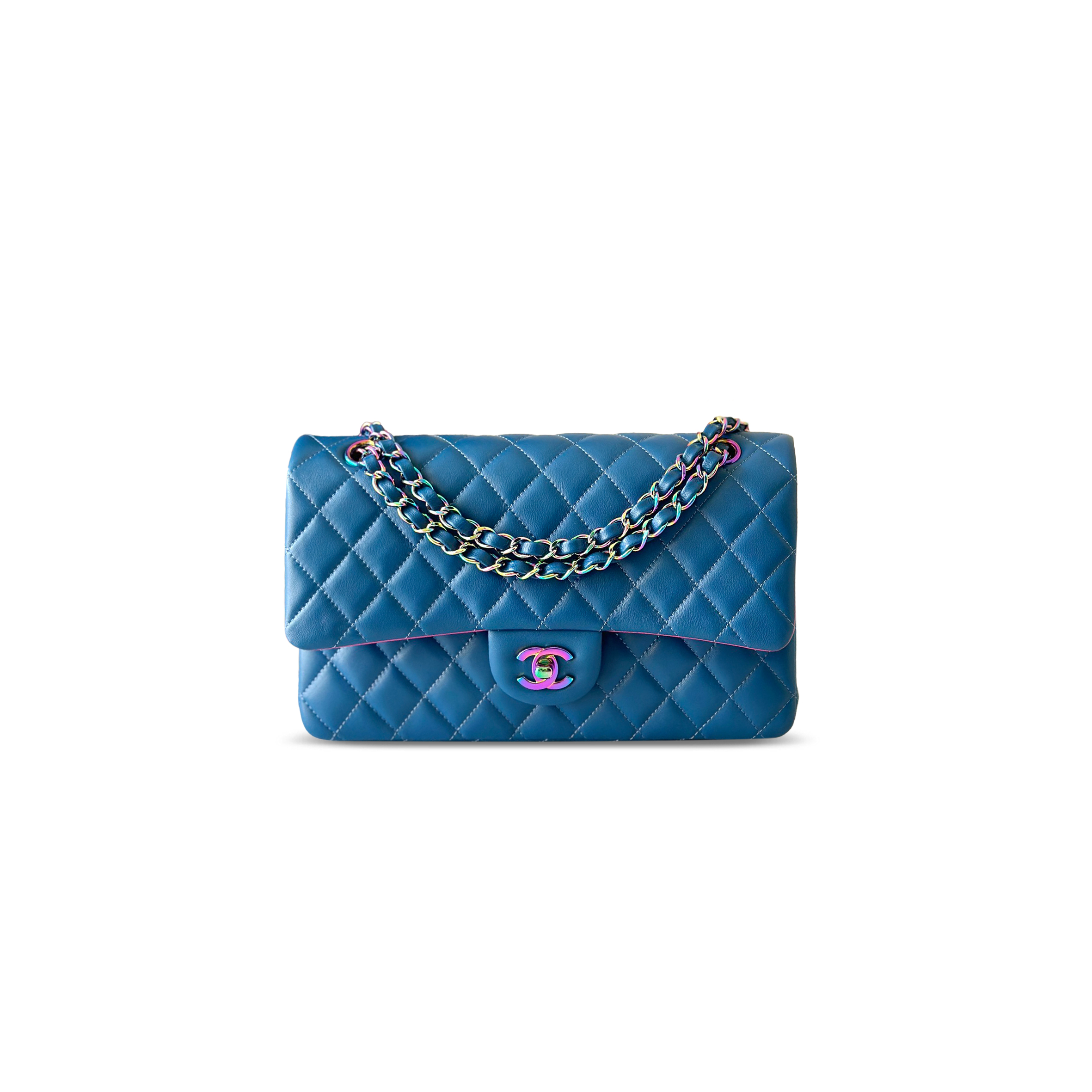 CHANEL RAINBOW CLASSIC MEDIUM DOUBLE FLAP BAG BULE A01112 (25*16*8cm)